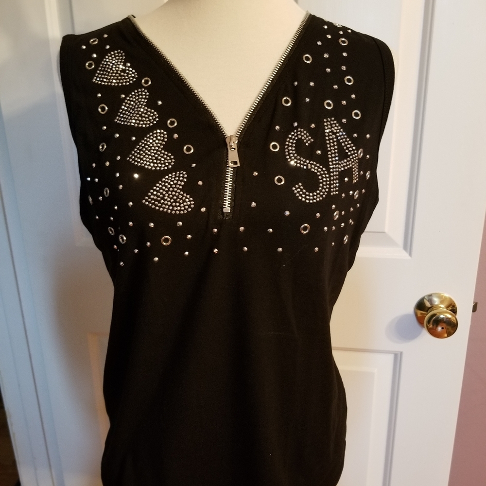 Sexy black zippered bling top
